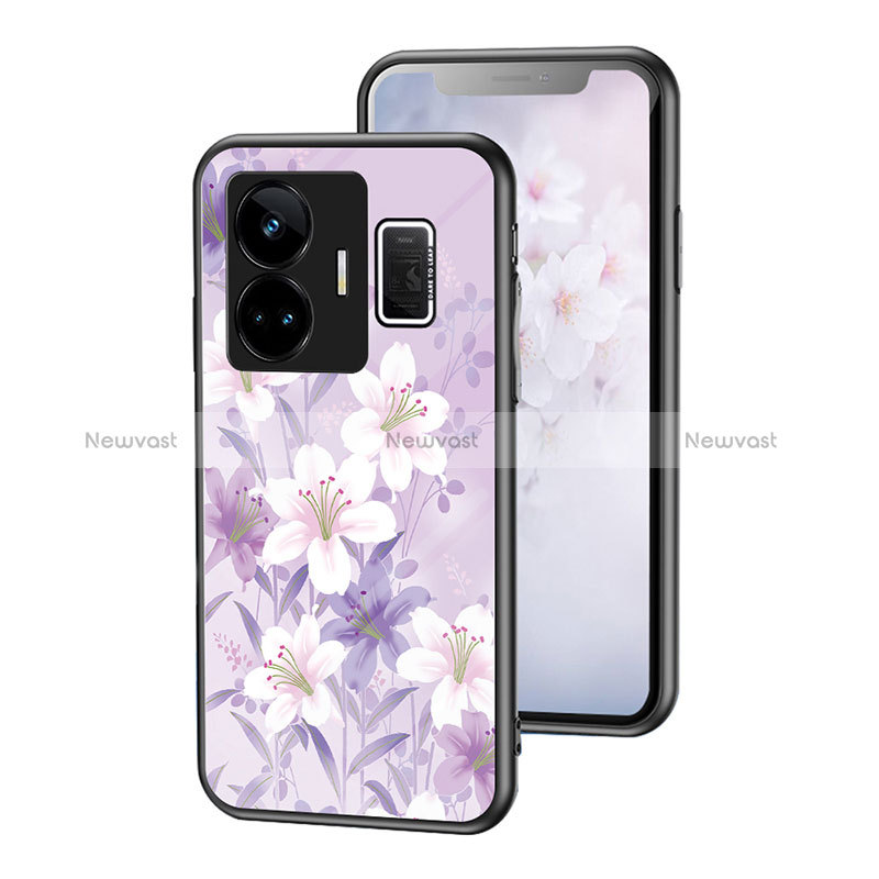 Silicone Frame Flowers Mirror Case Cover for Realme GT3 5G Clove Purple