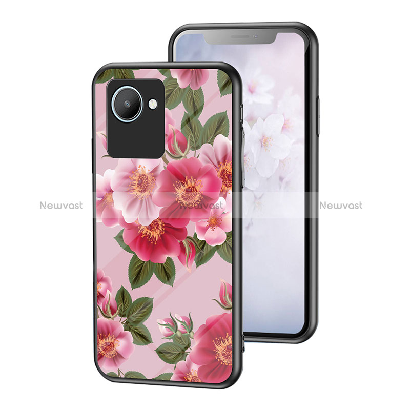 Silicone Frame Flowers Mirror Case Cover for Realme Narzo 50i Prime Red