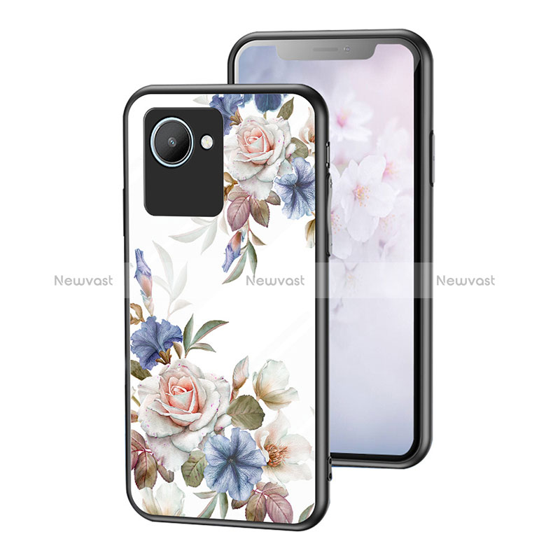 Silicone Frame Flowers Mirror Case Cover for Realme Narzo 50i Prime White