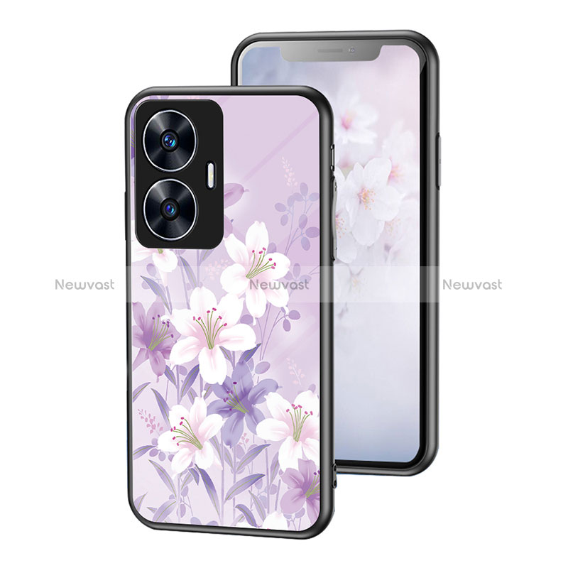 Silicone Frame Flowers Mirror Case Cover for Realme Narzo N55 Clove Purple