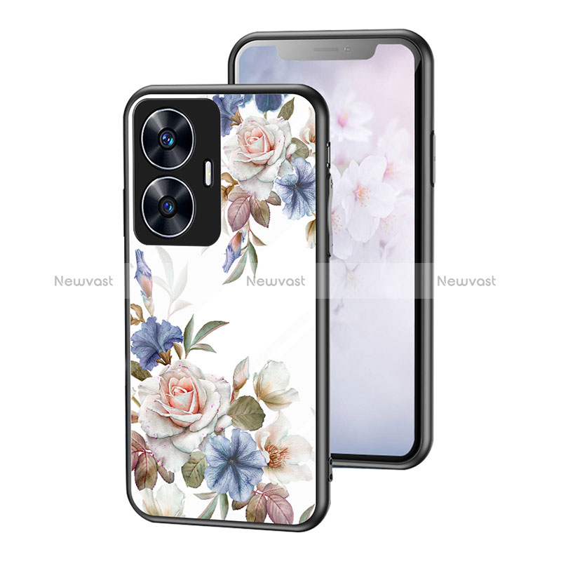 Silicone Frame Flowers Mirror Case Cover for Realme Narzo N55 White