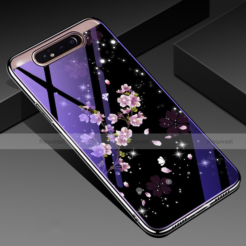 Silicone Frame Flowers Mirror Case Cover for Samsung Galaxy A90 4G Mixed