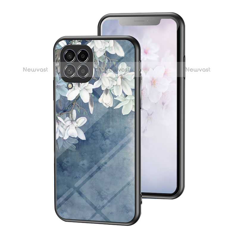 Silicone Frame Flowers Mirror Case Cover for Samsung Galaxy M53 5G Blue