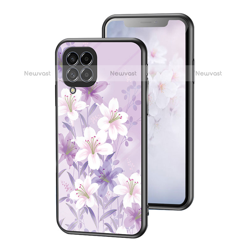 Silicone Frame Flowers Mirror Case Cover for Samsung Galaxy M53 5G Clove Purple