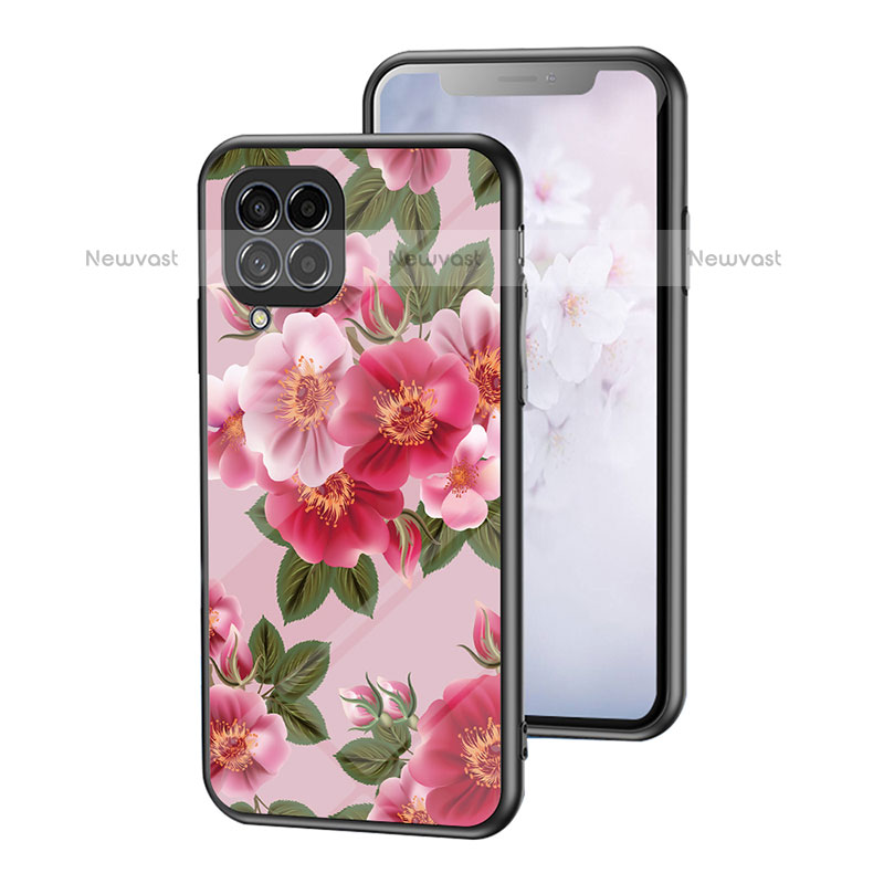 Silicone Frame Flowers Mirror Case Cover for Samsung Galaxy M53 5G Red