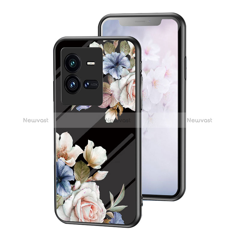Silicone Frame Flowers Mirror Case Cover for Vivo iQOO 10 Pro 5G Black