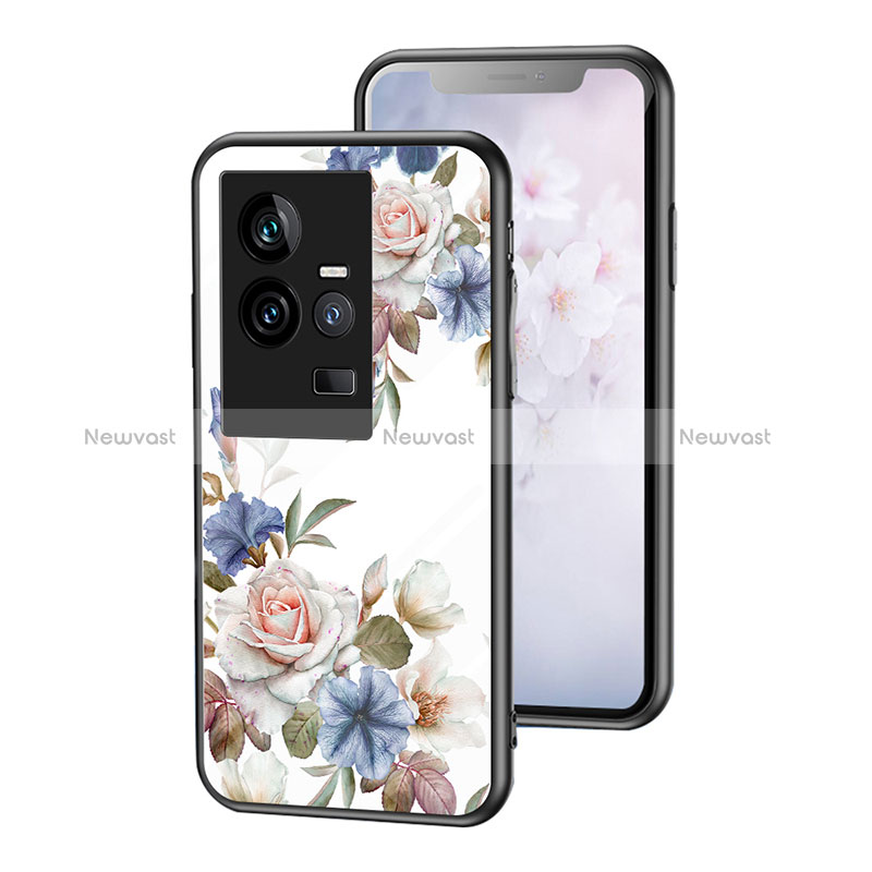 Silicone Frame Flowers Mirror Case Cover for Vivo iQOO 11 5G White