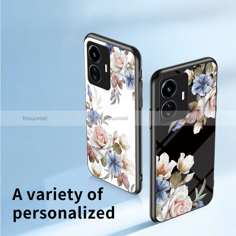 Silicone Frame Flowers Mirror Case Cover for Vivo iQOO Z6 Lite 5G