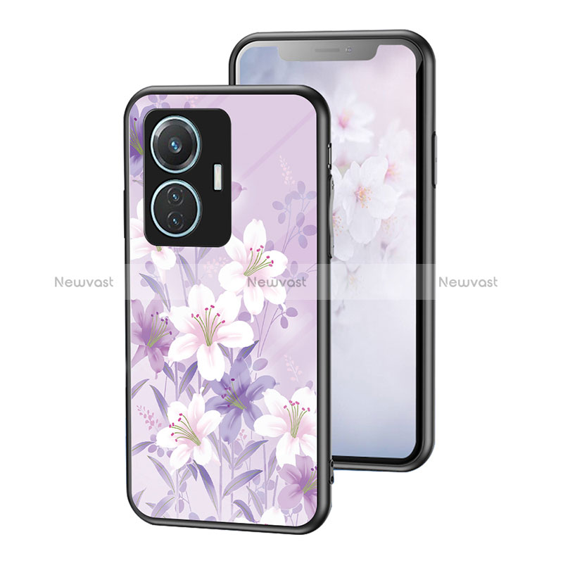 Silicone Frame Flowers Mirror Case Cover for Vivo T1 4G Clove Purple