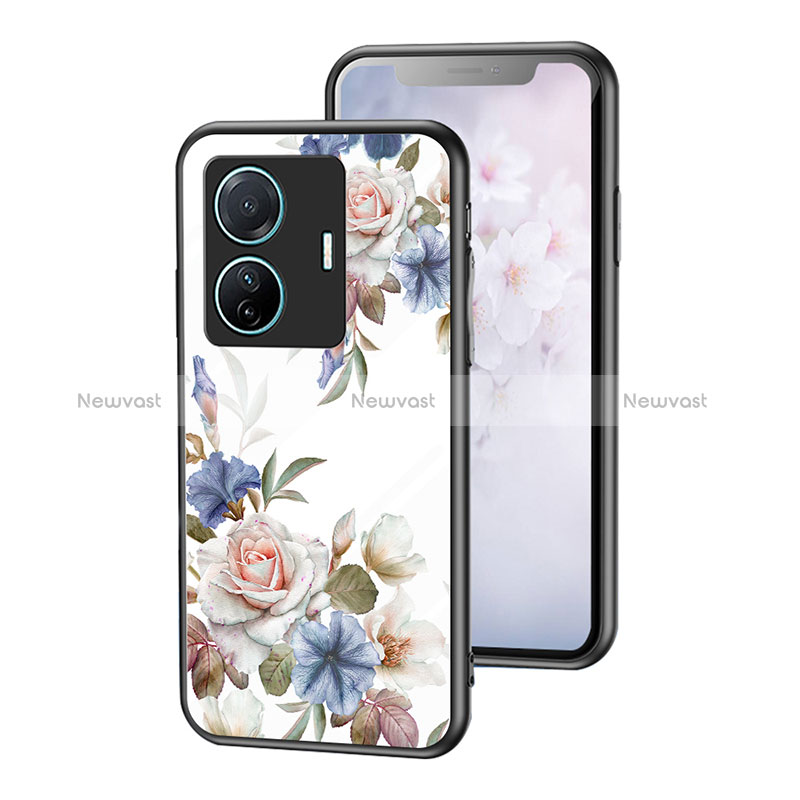 Silicone Frame Flowers Mirror Case Cover for Vivo T1 5G