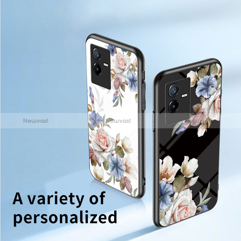 Silicone Frame Flowers Mirror Case Cover for Vivo T2x 5G