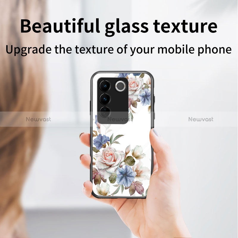 Silicone Frame Flowers Mirror Case Cover for Vivo V27 5G