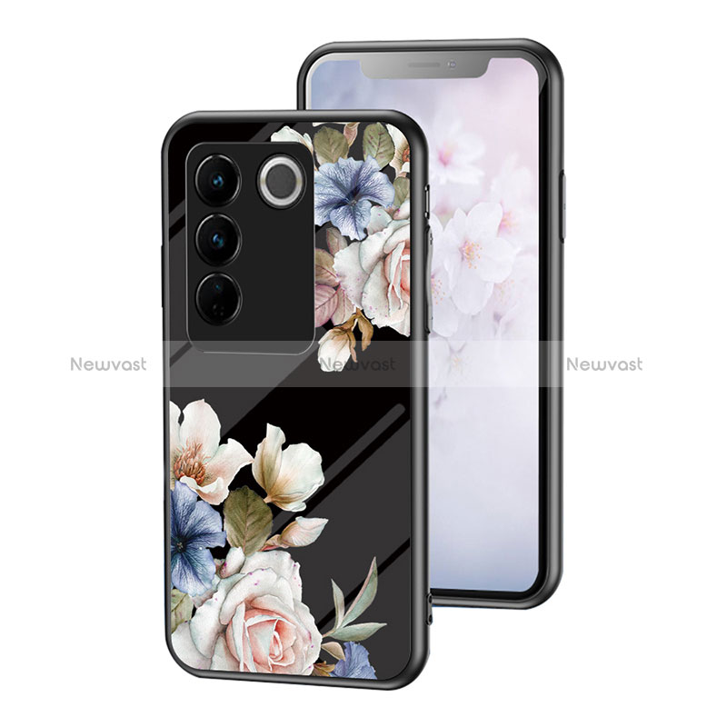 Silicone Frame Flowers Mirror Case Cover for Vivo V27 Pro 5G Black