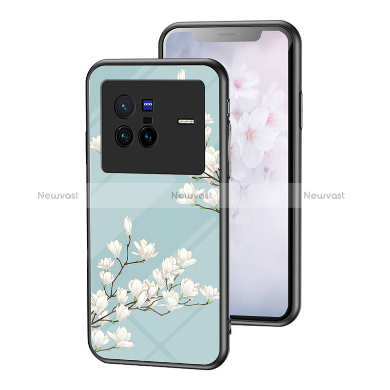 Silicone Frame Flowers Mirror Case Cover for Vivo X80 5G