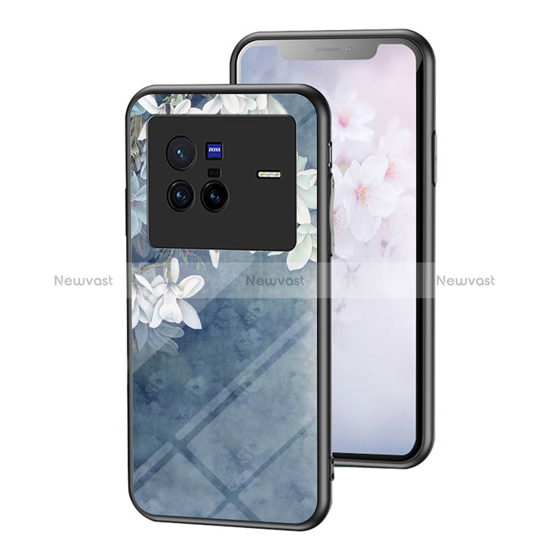 Silicone Frame Flowers Mirror Case Cover for Vivo X80 5G