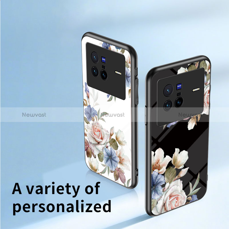 Silicone Frame Flowers Mirror Case Cover for Vivo X80 5G