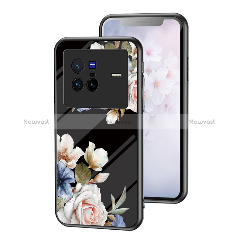 Silicone Frame Flowers Mirror Case Cover for Vivo X80 5G Black