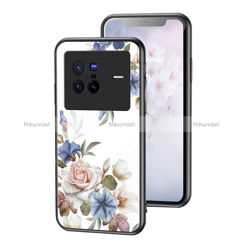 Silicone Frame Flowers Mirror Case Cover for Vivo X80 5G White