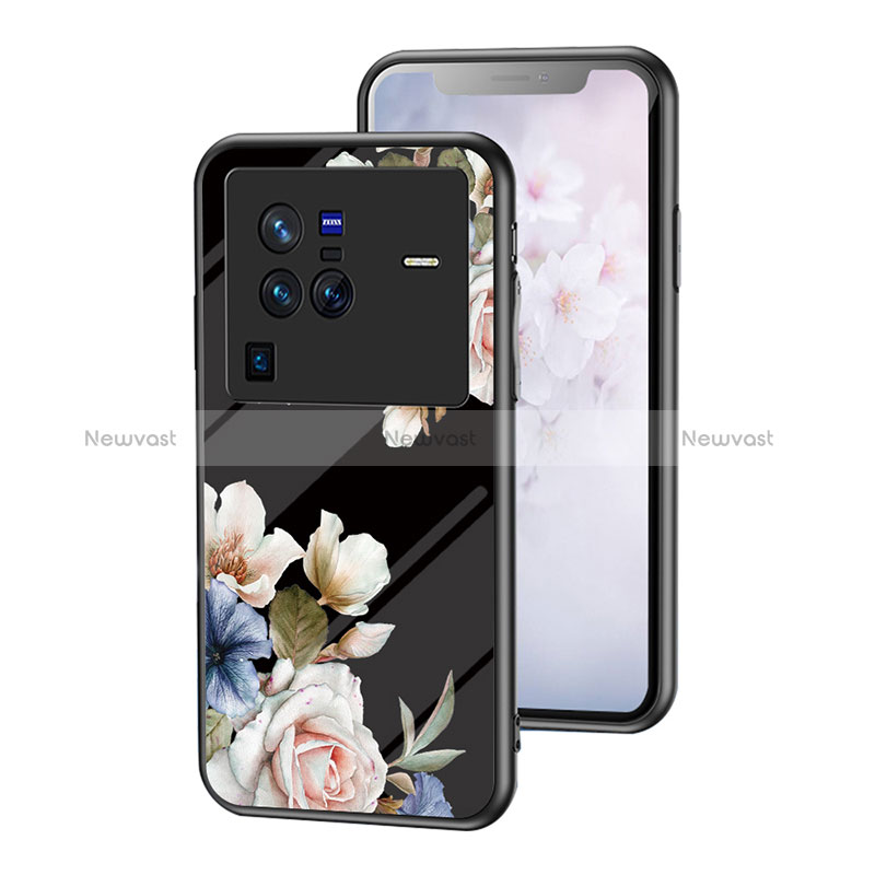 Silicone Frame Flowers Mirror Case Cover for Vivo X80 Pro 5G Black