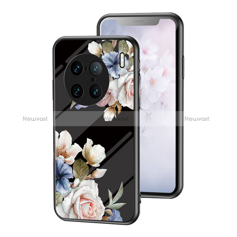 Silicone Frame Flowers Mirror Case Cover for Vivo X90 Pro+ Plus 5G Black