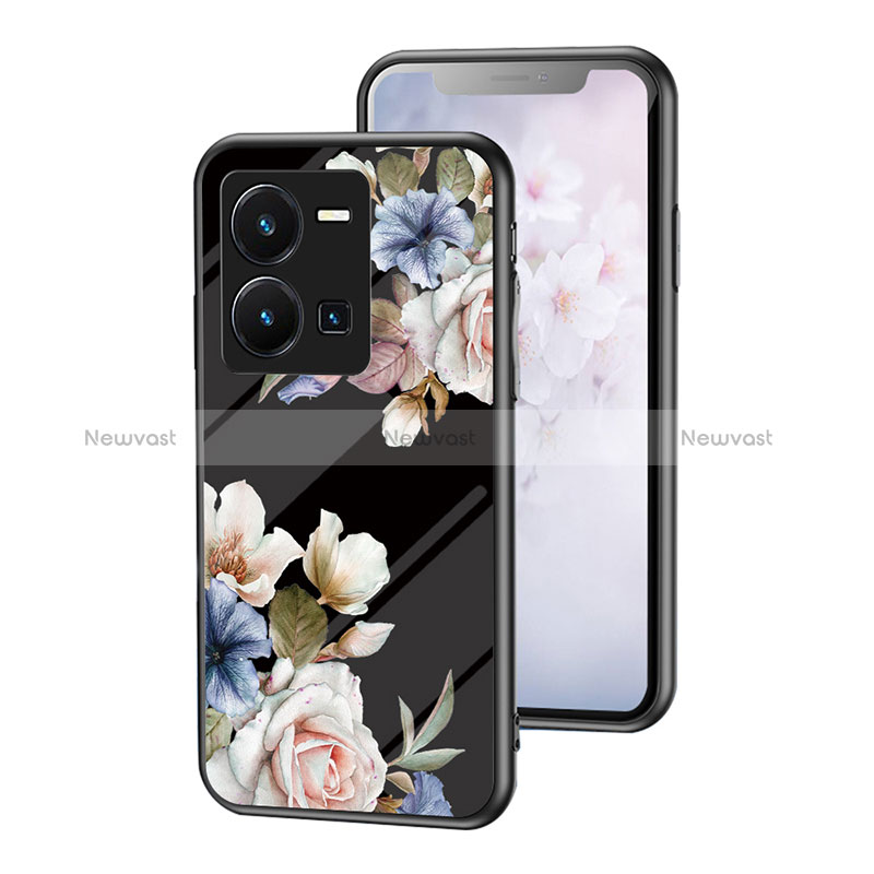 Silicone Frame Flowers Mirror Case Cover for Vivo Y35 4G Black