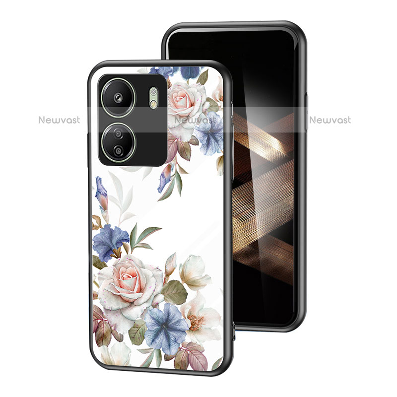 Silicone Frame Flowers Mirror Case Cover for Xiaomi Poco C65 White