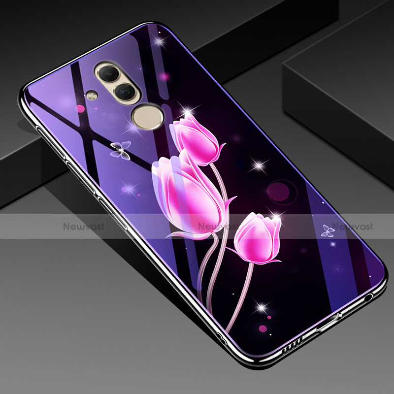 Silicone Frame Flowers Mirror Case Cover H01 for Huawei Mate 20 Lite Pink