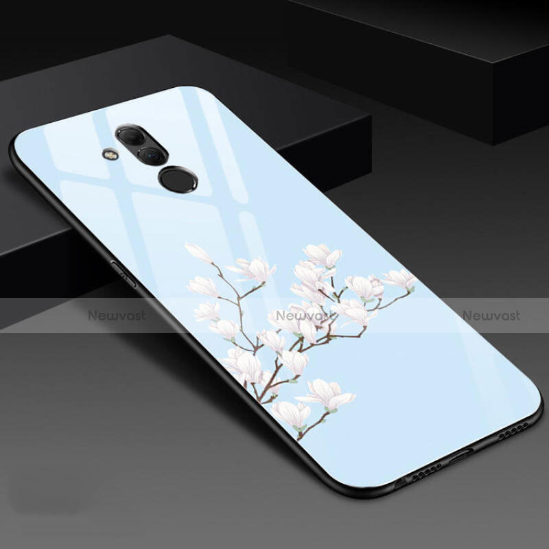 Silicone Frame Flowers Mirror Case Cover H02 for Huawei Mate 20 Lite Sky Blue