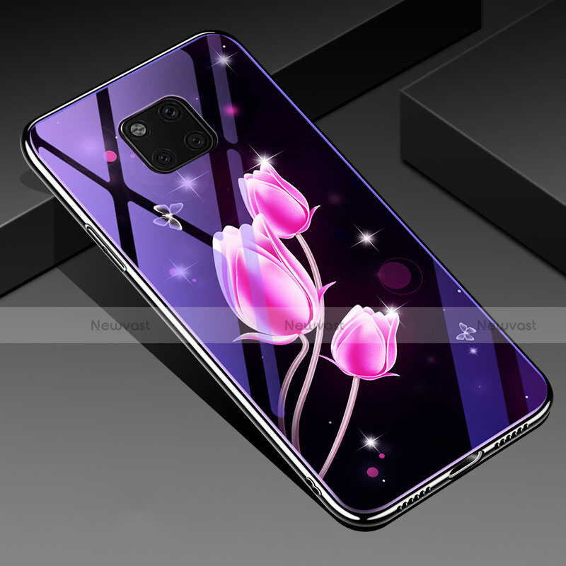 Silicone Frame Flowers Mirror Case Cover K01 for Huawei Mate 20 Pro Pink