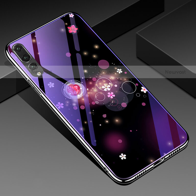 Silicone Frame Flowers Mirror Case Cover K01 for Huawei P20 Pro Purple