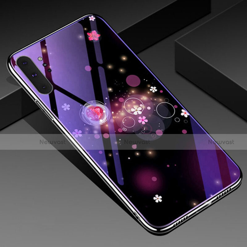 Silicone Frame Flowers Mirror Case Cover K01 for Samsung Galaxy Note 10 Plus Purple