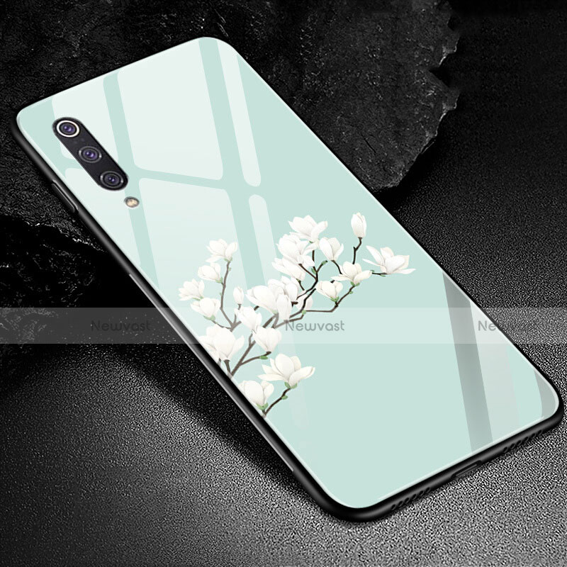 Silicone Frame Flowers Mirror Case Cover K01 for Xiaomi Mi A3 Cyan