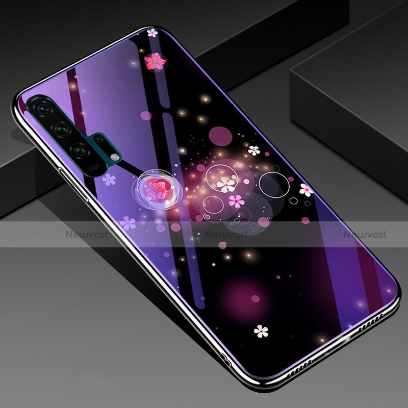 Silicone Frame Flowers Mirror Case Cover K02 for Huawei Honor 20 Pro Purple