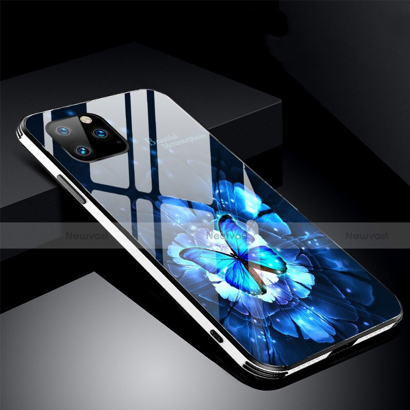 Silicone Frame Flowers Mirror Case Cover M01 for Apple iPhone 11 Pro Max Blue