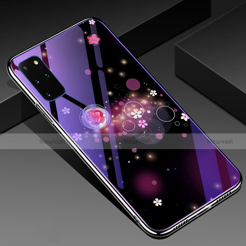 Silicone Frame Flowers Mirror Case Cover M01 for Samsung Galaxy S20 Plus Purple