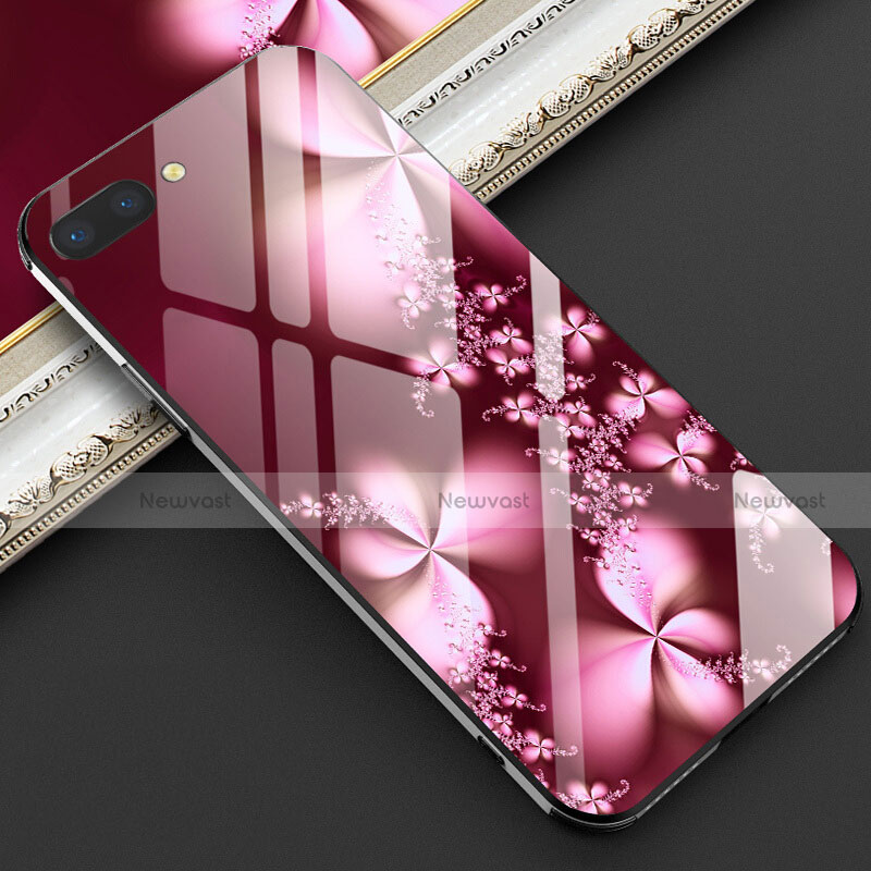 Silicone Frame Flowers Mirror Case Cover M03 for Oppo K1 Red