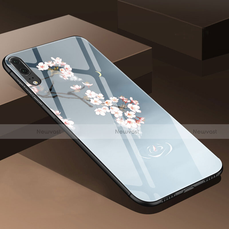 Silicone Frame Flowers Mirror Case Cover P01 for Huawei P20 Gray