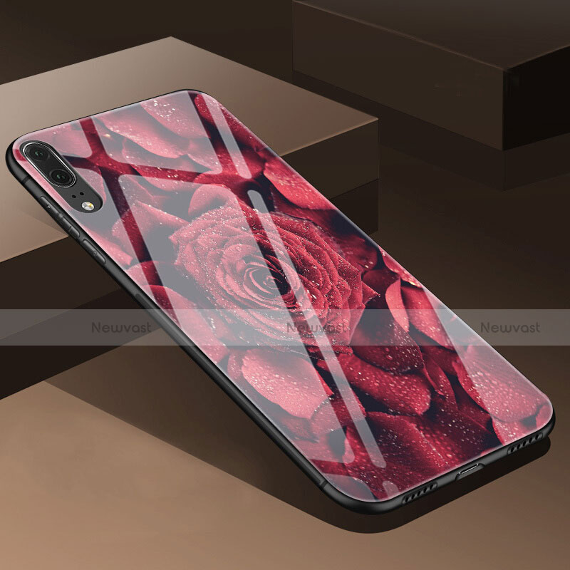 Silicone Frame Flowers Mirror Case Cover P01 for Huawei P20 Red