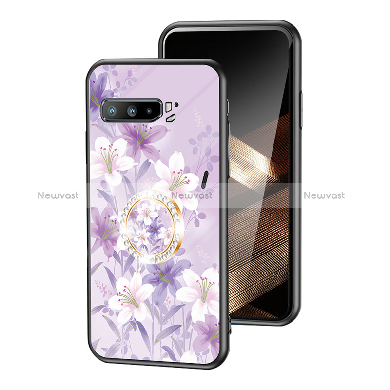 Silicone Frame Flowers Mirror Case Cover S01 for Asus ROG Phone 3 Clove Purple