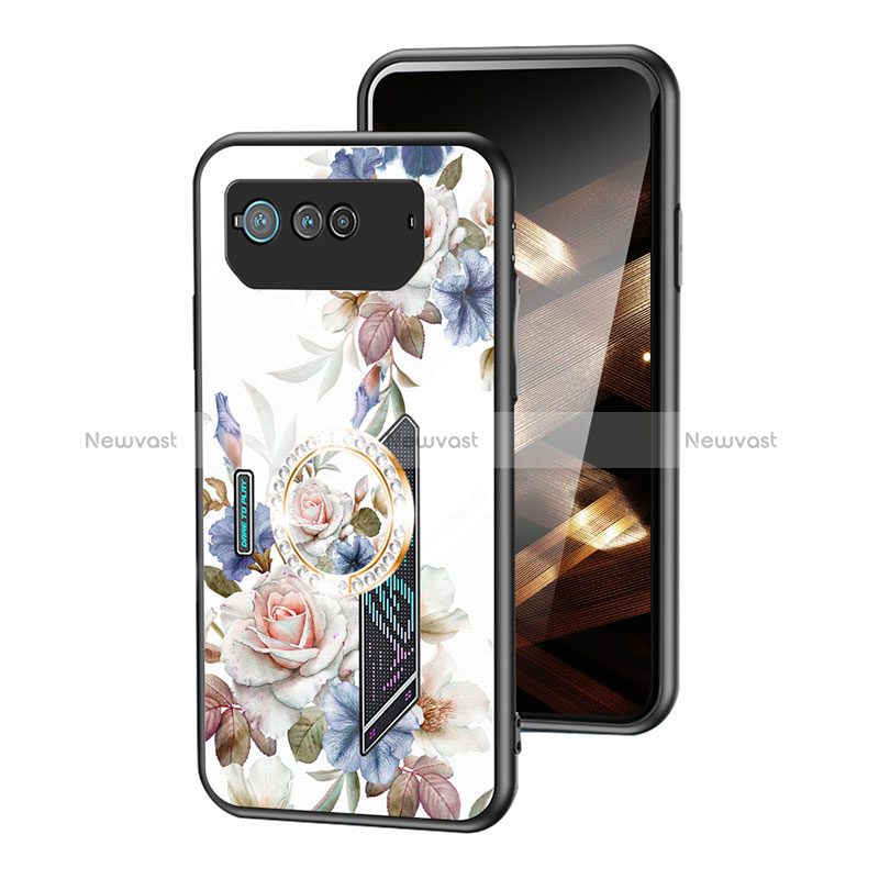 Silicone Frame Flowers Mirror Case Cover S01 for Asus ROG Phone 6 Pro White