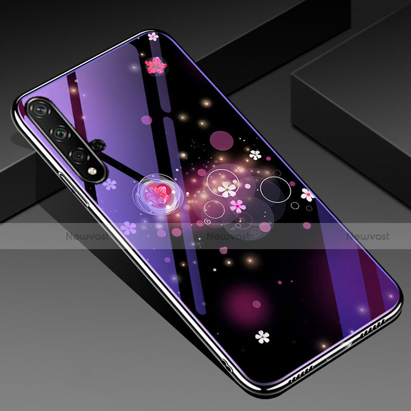 Silicone Frame Flowers Mirror Case Cover S01 for Huawei Honor 20 Purple