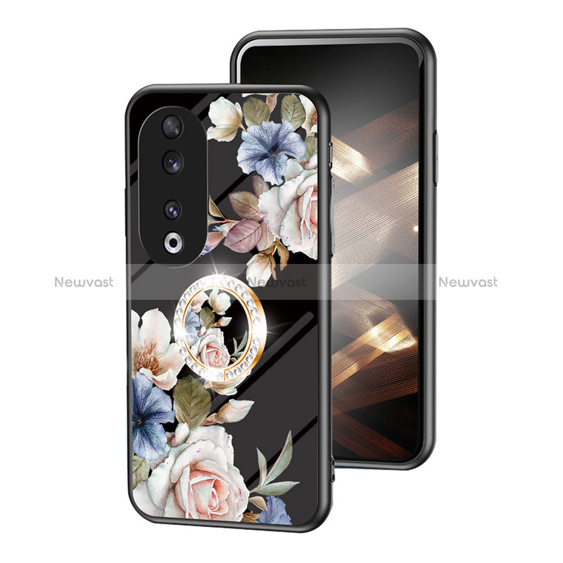 Silicone Frame Flowers Mirror Case Cover S01 for Huawei Honor 90 5G Black