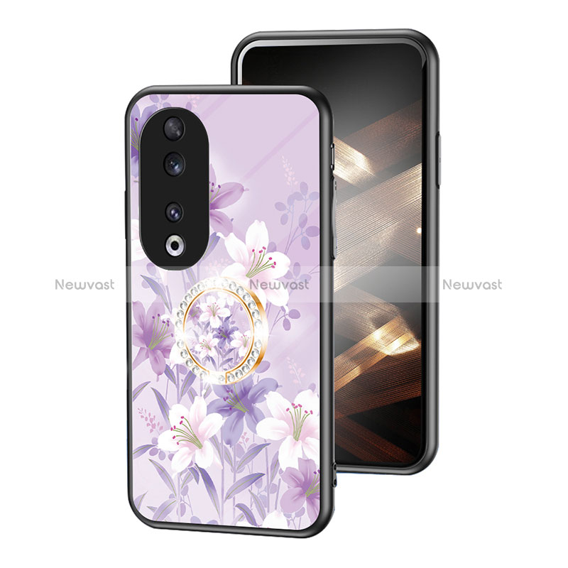 Silicone Frame Flowers Mirror Case Cover S01 for Huawei Honor 90 5G Clove Purple