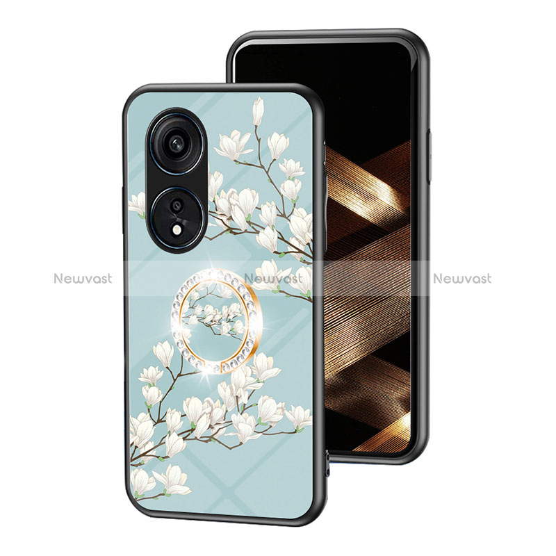 Silicone Frame Flowers Mirror Case Cover S01 for Huawei Honor X5 Plus Cyan