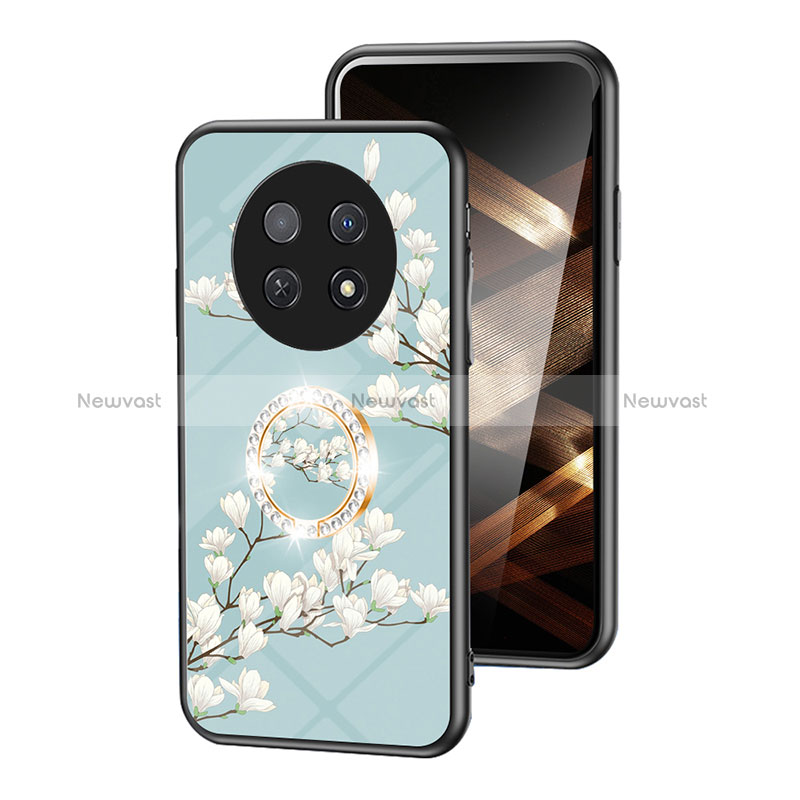 Silicone Frame Flowers Mirror Case Cover S01 for Huawei Nova Y91 Cyan