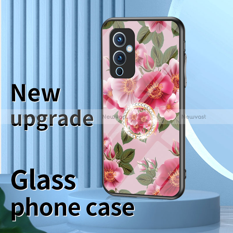 Silicone Frame Flowers Mirror Case Cover S01 for OnePlus 9 5G