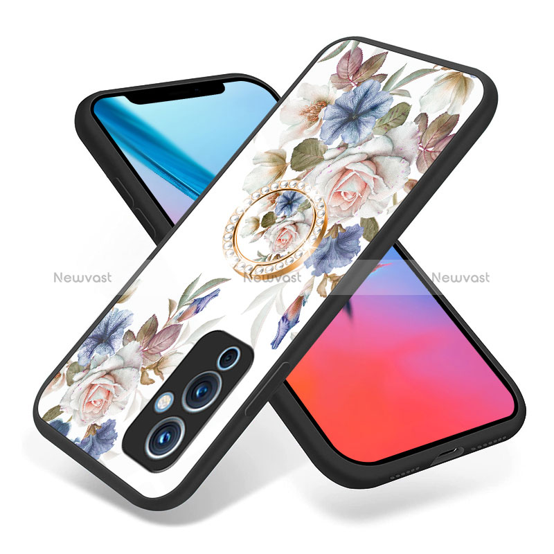 Silicone Frame Flowers Mirror Case Cover S01 for OnePlus 9 5G