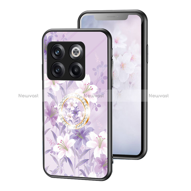 Silicone Frame Flowers Mirror Case Cover S01 for OnePlus Ace Pro 5G Clove Purple