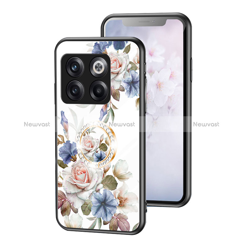 Silicone Frame Flowers Mirror Case Cover S01 for OnePlus Ace Pro 5G White