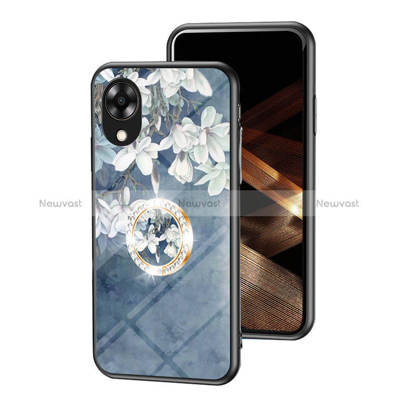 Silicone Frame Flowers Mirror Case Cover S01 for Oppo A17K Blue